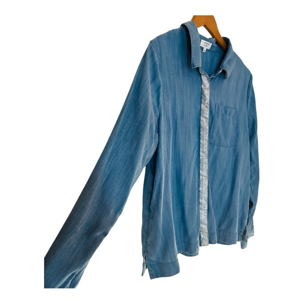 Crown & Ivy Soft Blue Lyocell Tencel Denim Button Down Shirt Silver Stripe Large - Picture 3 of 8